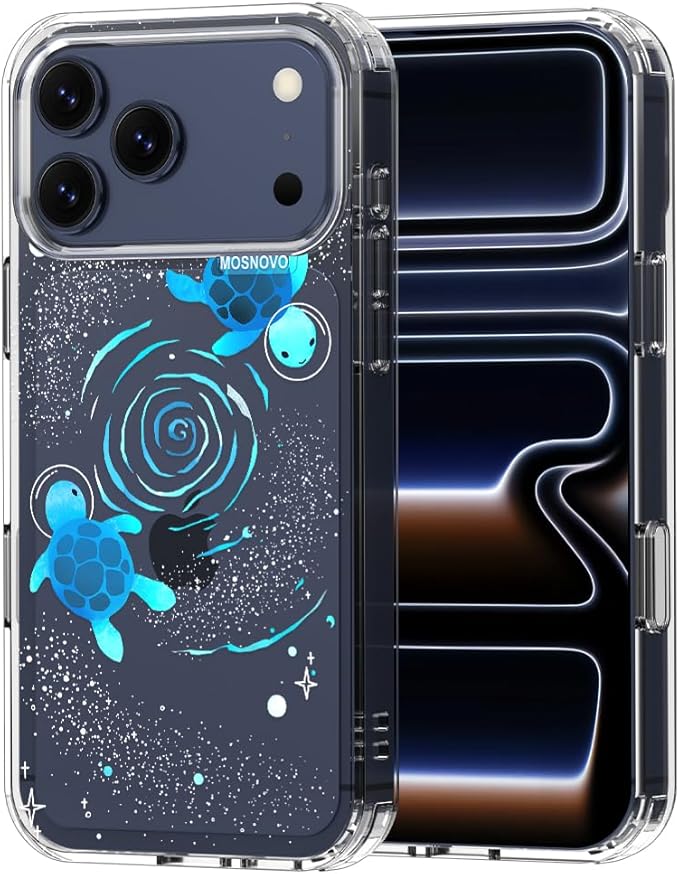 MOSNOVO for iPhone 17 Pro Max Case | Military Grade 6.6ft Drop Tested | Camera Control | Clear with Space Turtle Design