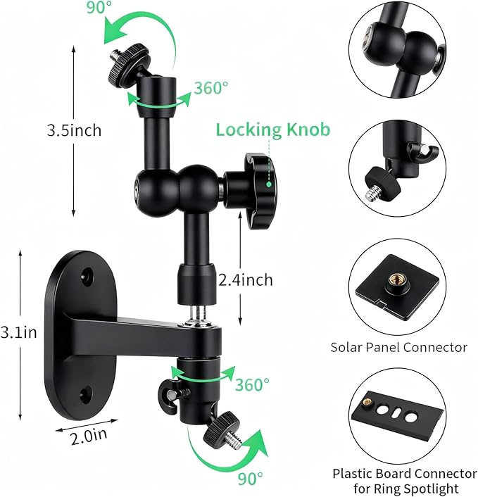2-in-1 Wall Mount for Ring Solar Panel, Ring Stick Up Cam Battery, Spotlight Cam and Spotlight Cam Plus/Pro(Battery), Adjustable Angle to Get Maximum Sunlight for Your Solar Panel