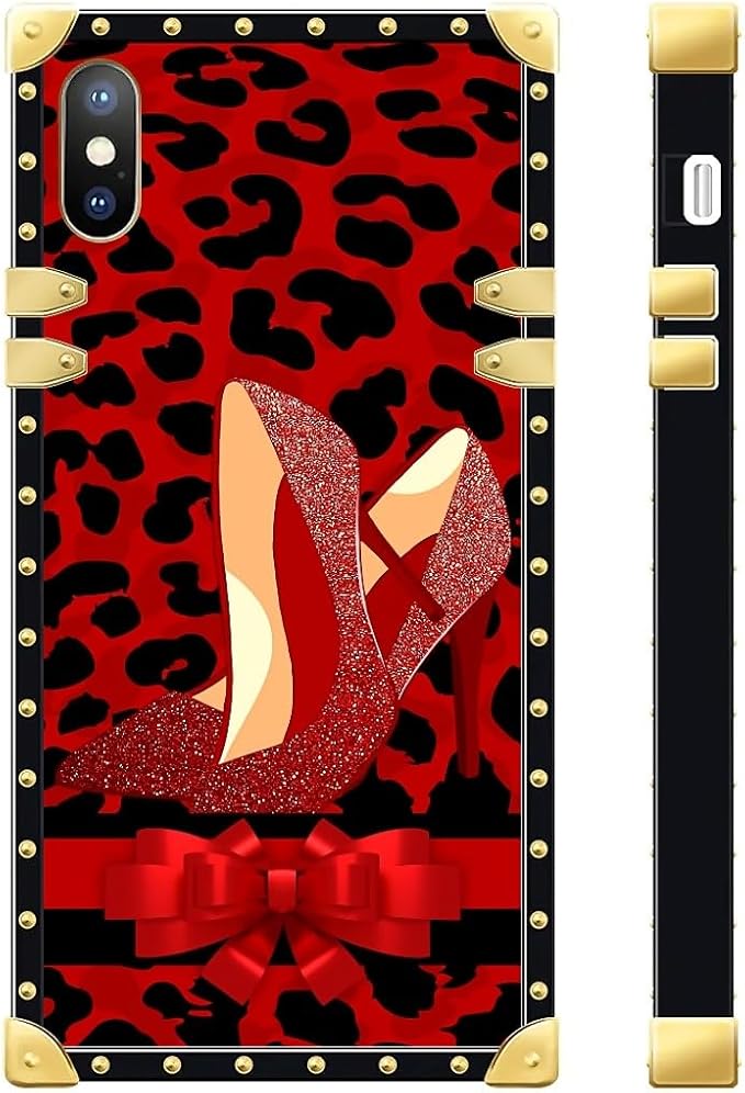 Compatible with iPhone XR Case, Elegant High Heels Luxury Golden Decoration for Girl Women Soft TPU Shockproof Protective Hard PC Back for iPhone XR