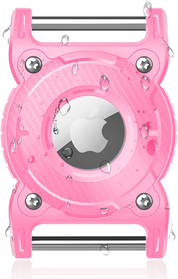 ONEONTA Airtag Dog Collar Holder | Airtag Dog Waterproof - Airtag Holder for Dog Collar with Removable Metal Loop, Sturdy TPU, Lightweight, Compact Size, Fits 1" Width Collar, Pink