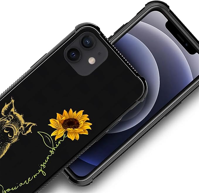 for iPhone 12 Mini Case, Pig Sunflower Yellow Sunshine Pattern Made of Soft Silicone Hard Acrylic Shock Protection for iPhone 12 Mini