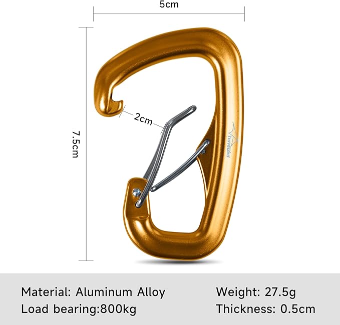 Heavy Duty Carabiner Clip Hook 8KN (1763 lbs), 2 PCS Ultra-Light Aluminum Caribeaners with Double Door D Ring Shape, for Hammock, Camping, Hiking, Backpacking, Dog Leash, Keychain Clip