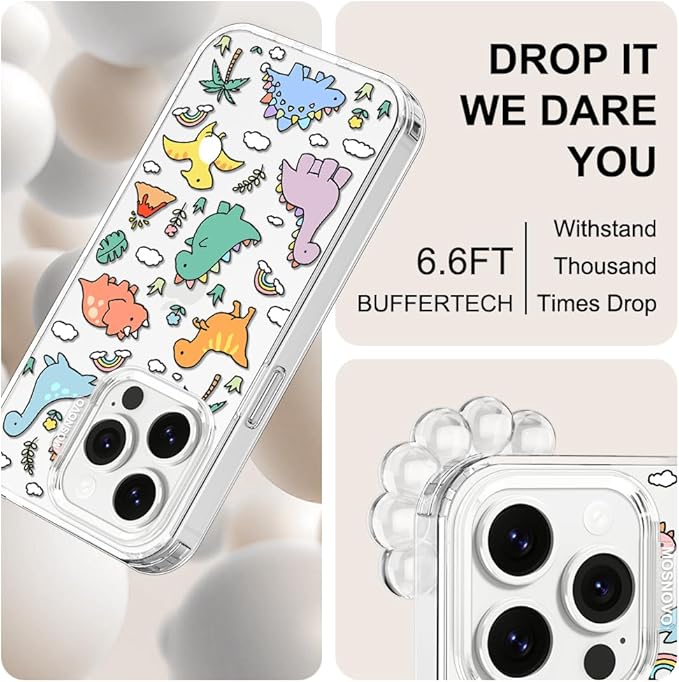 MOSNOVO for iPhone 14 Pro Case | Military Grade 6.6ft Drop Tested | Clear with Dinosaur Land Design