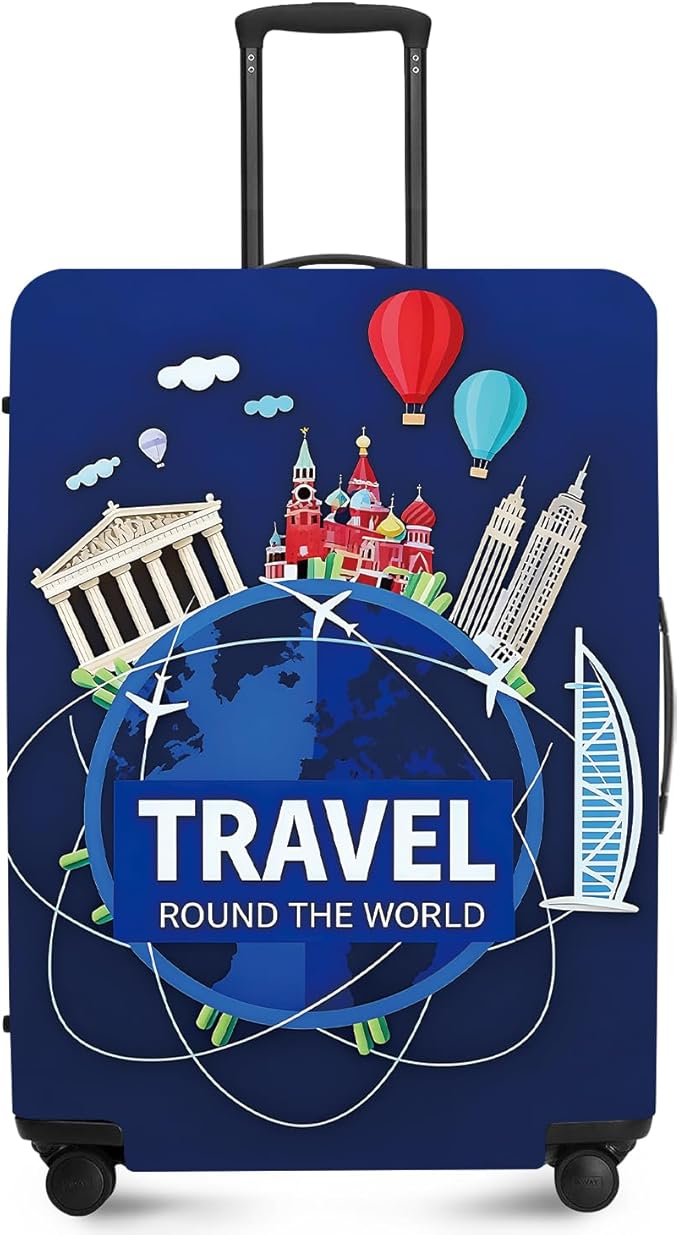 ANNA QUEEN Travel Globe Airplane Luggage Cover -Stretchable Airplane Suitcase Protector Sleeve,Universal Washable Fit for 20-22 Inch Checked Baggage,Water Resistant Durable Luggage Protector