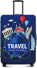 ANNA QUEEN Travel Globe Airplane Luggage Cover -Stretchable Airplane Suitcase Protector Sleeve,Universal Washable Fit for 20-22 Inch Checked Baggage,Water Resistant Durable Luggage Protector