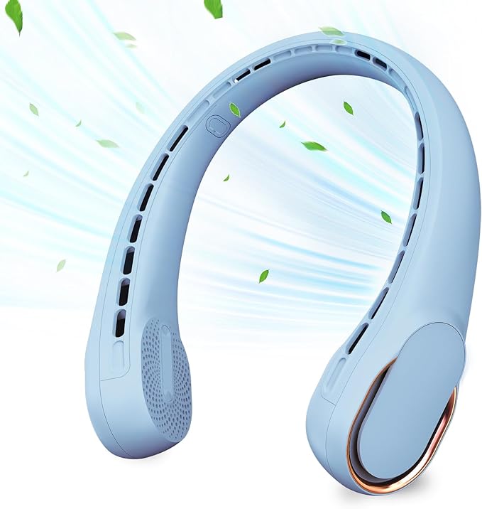 ASNUG Neck Fan, Bladeless Neck Fan, USB Rechargeable Personal Fan, 4000 mAh Battery Operated Wearable Fan, 3 Speeds Adjustable,Faster Cooling, Ultra Quiet, Suitable for Home, Office, Travel, Sports