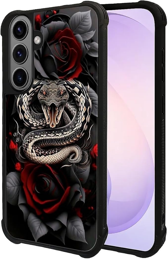 for Samsung Galaxy S26 Plus Case,Graphic Design for Girl Boy Soft Silicone Hard Acrylic Shock Protection Designed for Samsung Galaxy S26 Plus Entwined Rose Snake Pattern
