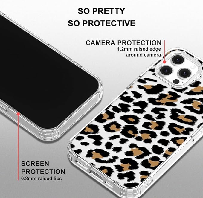 MOSNOVO Case for iPhone 12 & iPhone 12 Pro, [Buffertech 6.6ft Military-Grade Drop Protection] [Anti Peel Off Tech] Clear TPU Bumper Phone Case Cover Design - Leopard Print