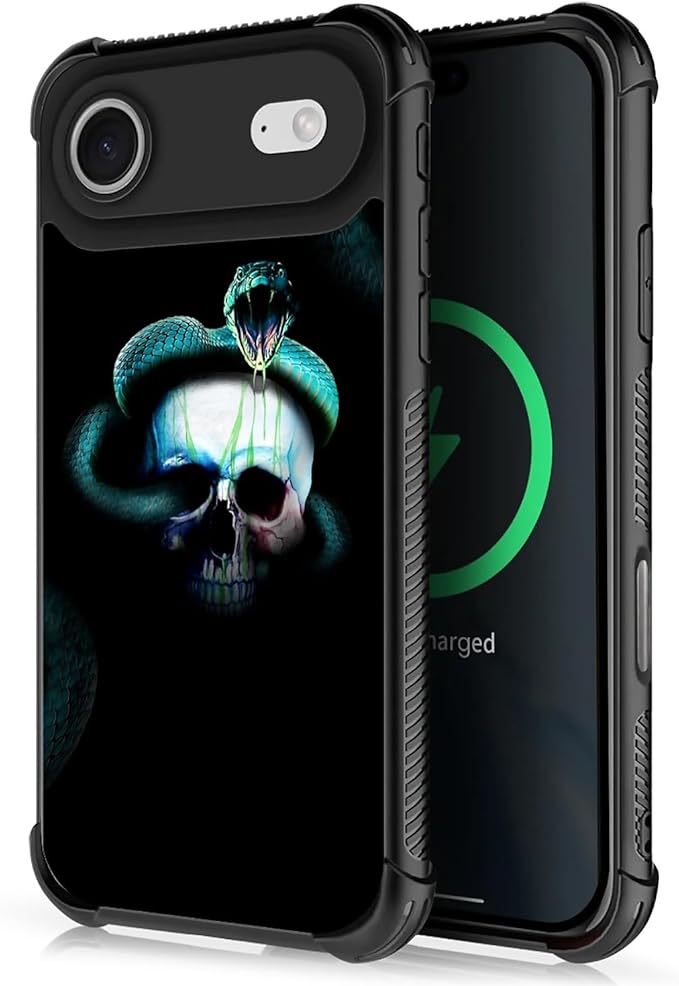 for iPhone 17 Air Case,for MagSafe Graphic Design for Girl Boy Soft Silicone Hard Acrylic Shock Protection Designed for iPhone 17 Air Skeleton Winding Snake Pattern