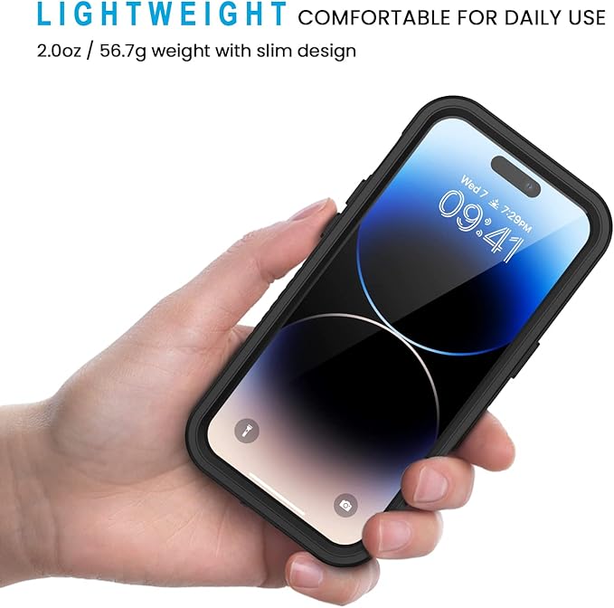Lanhiem for iPhone 14 Pro Max Case, IP68 Waterproof Dustproof Case with Built-in Screen Protector, Rugged Full Body Shockproof Phone Case for iPhone 14 Pro Max 6.7 inch, Black