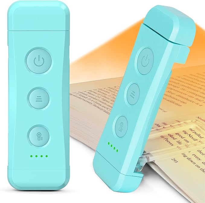 Glocusent USB Rechargeable Book Light for Reading in Bed, Portable Clip-on LED Reading Light, 3 Amber Colors & 5 Brightness Dimmable, Compact & Long Lasting, Perfect for Book Lovers