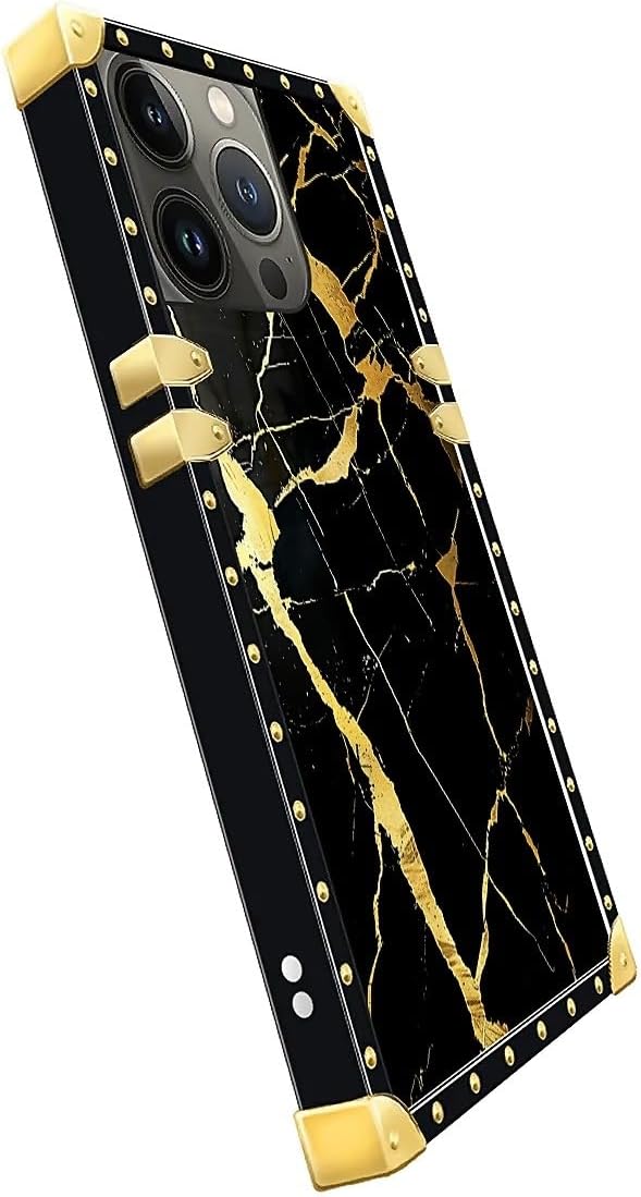 Compatible with iPhone 13 Pro Case, Black Gold Marble Nature Luxury Golden Decoration for Girl Women Soft TPU Shockproof Protective Hard PC Back for iPhone 13 Pro