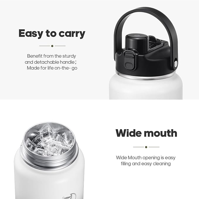 64oz Half Gallon Insulated Water Bottle with 2-in-1 Lid (Chug & Straw), Double Walled Vacuum Stainless Steel Water Bottles, Wide Mouth Leakproof Insulated Jug with Straw