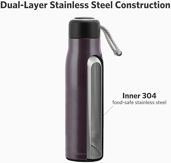 Dusgut 17 oz Stainless Steel Water Bottle Double Wall Vacuum Insulated Kids Wide Mouth Flask with Leakproof Portable Lid