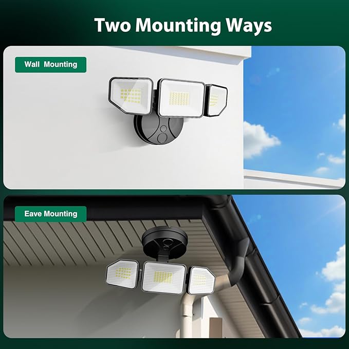 Flood Light Outdoors, 65W 6500 Lumen Super Bright LED Security Lights, 3 Adjustable Heads, IP65 Waterproof, 6500K Daylight Wall Mount Outdoor Flood Light for Yard, Garage