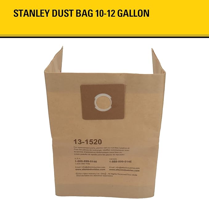 Stanley 13-1520 Disposable Filter Bag Fits for 10 Gallon Wet or Dry Vacuum Cleaner, Fits for SL18191P SL18199P,3 Pack