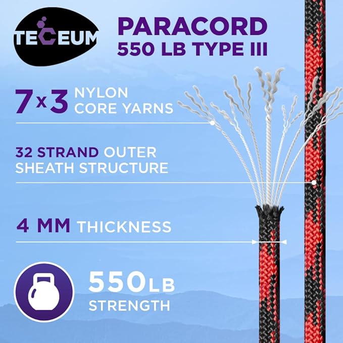 TECEUM Reflective Paracord Rope 1000 – 1000ft/200ft/100ft/50ft – 40+ Colors – Glow in The Dark – para Cord – Utility Rope for Survival, Hunting & Camping Gear – Nylon String, Camping Rope, Tent Cord