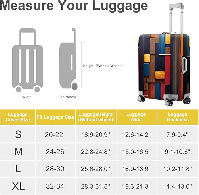 ANNA QUEEN Modern Geometric Wood Luggage Cover, Abstract Panel Suitcase Protector for 32-34 Inch Luggage