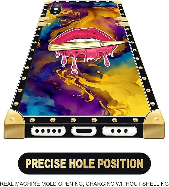 Compatible with iPhone Xs Max Case, Cool Corlorful Lip Marble Luxury Golden Decoration for Girl Women Soft TPU Shockproof Protective Hard PC Back for iPhone Xs Max