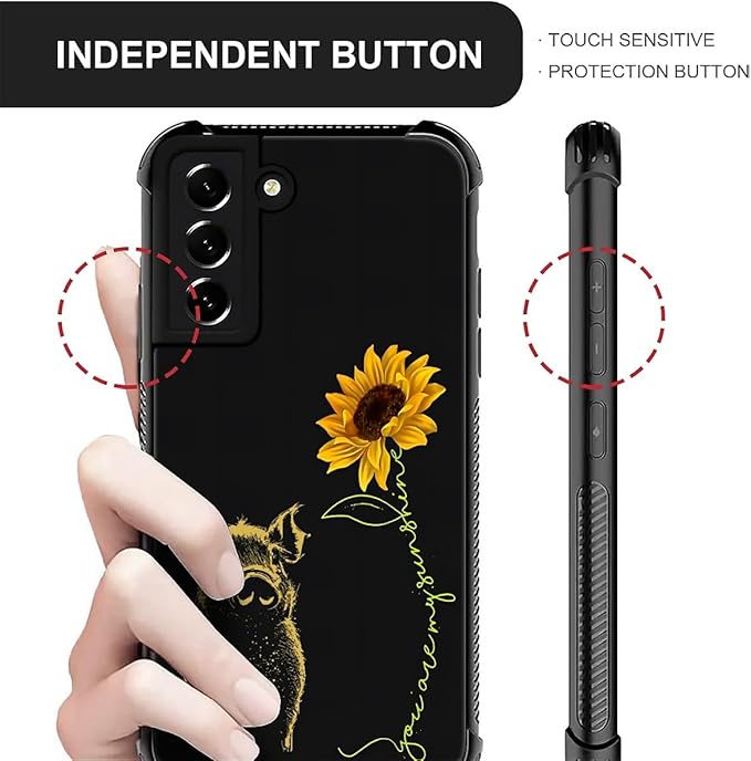 for Samsung Galaxy S21 Case, Pig Sunflower Yellow Sunshine Pattern Graphic Design Girl Boy Soft Silicone Hard Acrylic Shock Protection for Samsung Galaxy S21