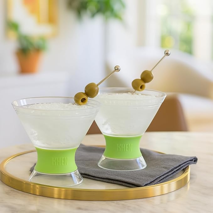 Cooling Martini Glasses Set of 2 – 10oz Freezer Gel Cocktail Cups – Double Wall Insulated Shatterproof Plastic – Active Cooling Drinkware for Margaritas, Cosmopolitans, Pool Parties, Home Bar & Gift