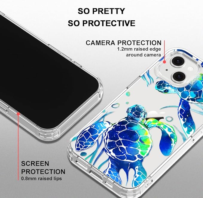 MOSNOVO for iPhone 13/14 Case | Military Grade 6.6ft Drop Tested | Clear with Sea Turtles Design