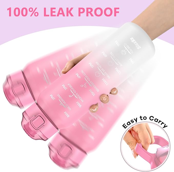 SLUXKE 32oz Insulated water bottle with 2 Lids (Straw and Chug Lid), 18/10 Stainless Steel Water Bottle BPA Free, Double Wall Vacuum Wide Mouth Insulated Water Bottle for Men, Women & Kids PINK WHITE