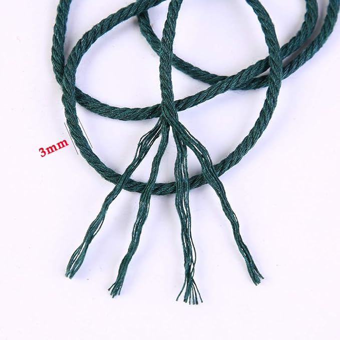Dark Green Macrame Cord 3mm x 109Yards,Colored Cotton Rope Craft Cord Colorful Cotton Cord Twine for Wall Hanging Plant Hangers Crafts Knitting Decorative Projects