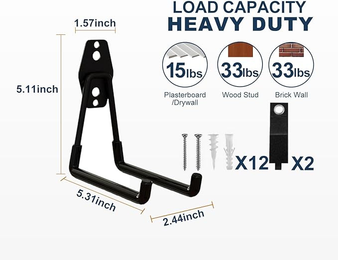 Garage Hooks Heavy Duty, 6 Pack Medium Square Steel Garage Storage Hooks with Anti-Slip Coating, Multi-Purpose Ladder Hooks for Hanging Garden Tools, Hoses, Bikes and Folding Chairs (Black)