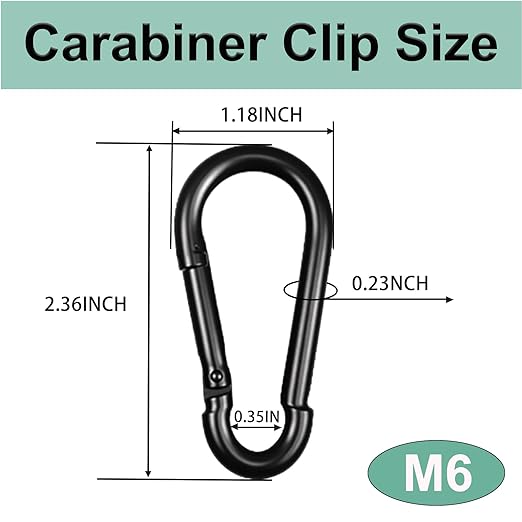 Black Carabiner, Heavy Duty Galvanized Steel Spring Snap Hook Carabiner Clips with 260LBS Holding Capacity, Ideal for Outdoor, Hammock, Swing and Travel (15PCS M6 2.4Inch)