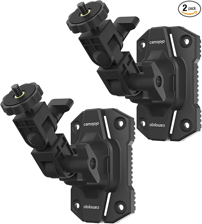 Camojojo Trail Cameras Mounting Bracket with 1/4" -20 Threaded Insert 360°Rotating Adjustable Holder for Outdoor Hunting Gear Accessory, Game Camera Holder Monitor Stand Hunting Camera Kit (2 Pack)