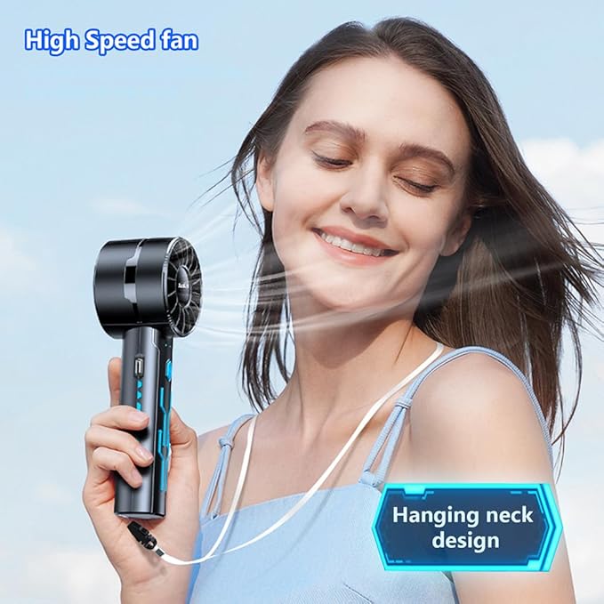 AaoLin 2pcs Portable Handheld Turbo Fan with 7000rpm High-Speed Motor USB Rechargeable Cooling Personal Fan 4-Speed, 4-16H Runtime, with Lanyard for Outdoor Travel, Women, Kids, Summer Gift