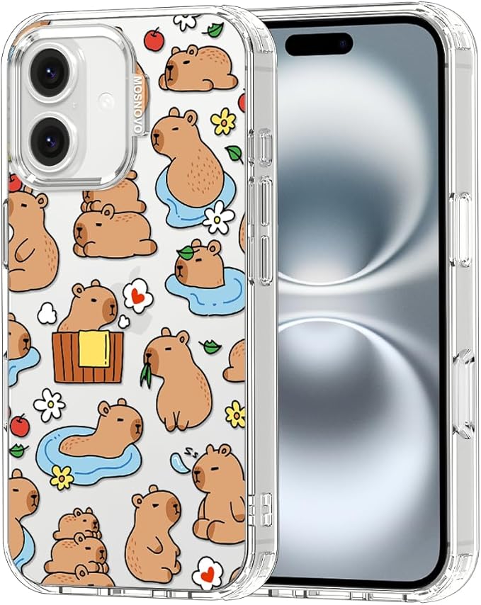 MOSNOVO for iPhone 16 Plus Case, Shockproof Military-Grade Protection 6.6ft Drop Tested, Clear Phone Case for iPhone 16 Plus, Capybara Land Design