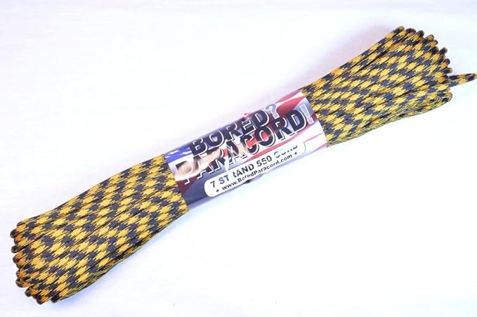 BORED? PARACORD! 550 lb Paracord – Ideal for Crafting, DIY Projects, Camping, Military & Active Outdoors – 300+ Colors – Tactical Parachute Cord Type III – Strong - Goldenrod and Black 50 Feet