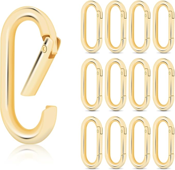 10Pack Large Oval Carabiner, Metal Spring Keyring Clips for Paracord Keychain Lanyard, Car Key Rings, Dog Tag Clip, Pets Collar Buckles, Purse Keychain Replacement (Light Gold)
