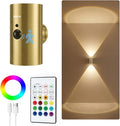 EZVALO Motion Sensor Wall Sconce with Remote, Battery Operated 4000mAh Rechargeable Wall Light, 3 Color Temperatures & 12 RGB, Up & Down LED Lighting for Hallway, Stairway (Brass Gold, 1 Pack)