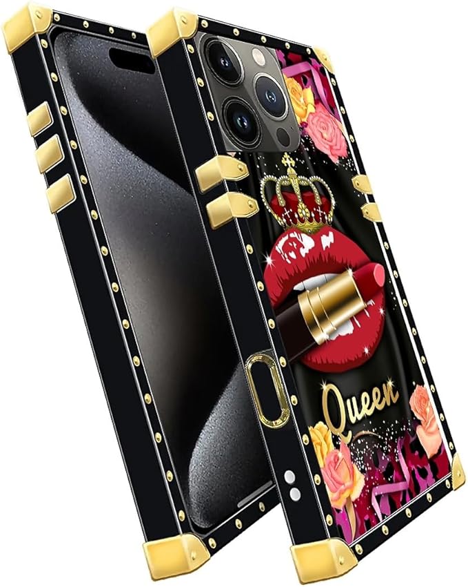 Compatible with iPhone 16 Pro Max Case, Queen Lip Crown Leopard Print Luxury Golden Decoration for Girl Women Soft TPU Shockproof Protective Hard PC Back for iPhone 16 Pro Max