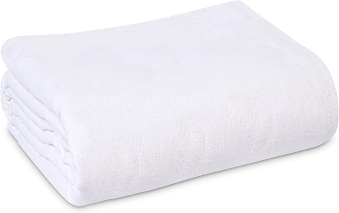 Linteum Textile Cotton Blended Hospital Patient Bath Blanket, Bed Bath Sheet, Queen Blanket Lightweight Sheet Blankets 90x90 in, 2.25 lb. White