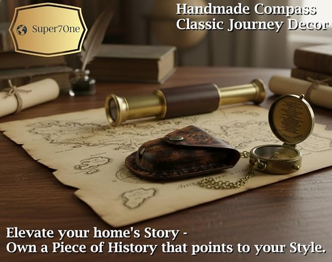 Handmade Antique Vintage Brass Compass | Exquisite Nautical Compass | Home Decor | Pocket Compass Gift for Every Occasion | Super7One