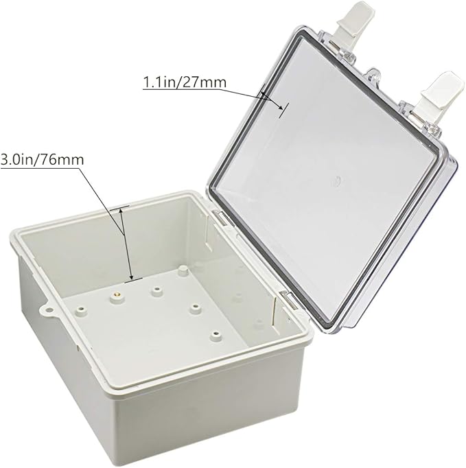 Zulkit Junction Box ABS Plastic Dustproof Waterproof IP65 Electrical Boxes Hinged Shell Outdoor Universal Project Enclosure Clear Cover with 2 Cable Glands 8.7 x 6.7 x 4.3 inch (220x170x110 mm)