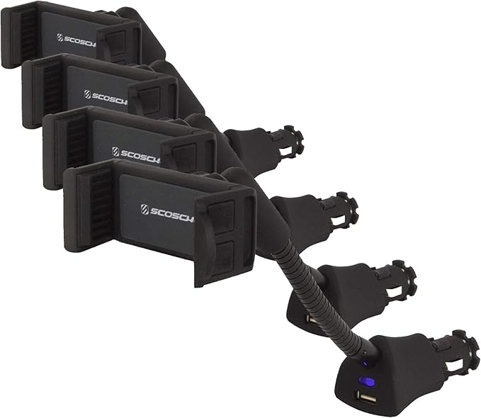 Scosche H12VFXM PowerMount Phone Mount for Car | 12V Charger for Vehicle's Power Port | 7.5 Watts | Flexible Mount Arm| Black (Pack of 4)