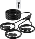PLUGTUL 42FT Outdoor Extension Cord with Multiple Outlets, 1 to 3 Splitter Max 30FT End to Male Plug (Total 42FT) 16/3 SJTW Waterproof Power Cord for Halloween Christmas, ETL Listed, Black