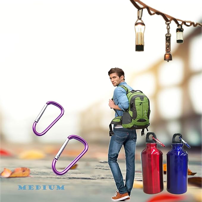 12Pcs Aluminum Carabiner D Ring, Includes Small 1.8" Carbineers, Medium 2.2" D Ring Clip, Biger 2.4" Multipurpose Carabiner Buckles (Each Size Randomly Mixed with 4 Colors).
