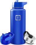 IRON °FLASK Camping & Hiking Hydration Flask with Straw, Wide Mouth Insulated Stainless Steel Sports Water Bottle - 32 oz Cobalt