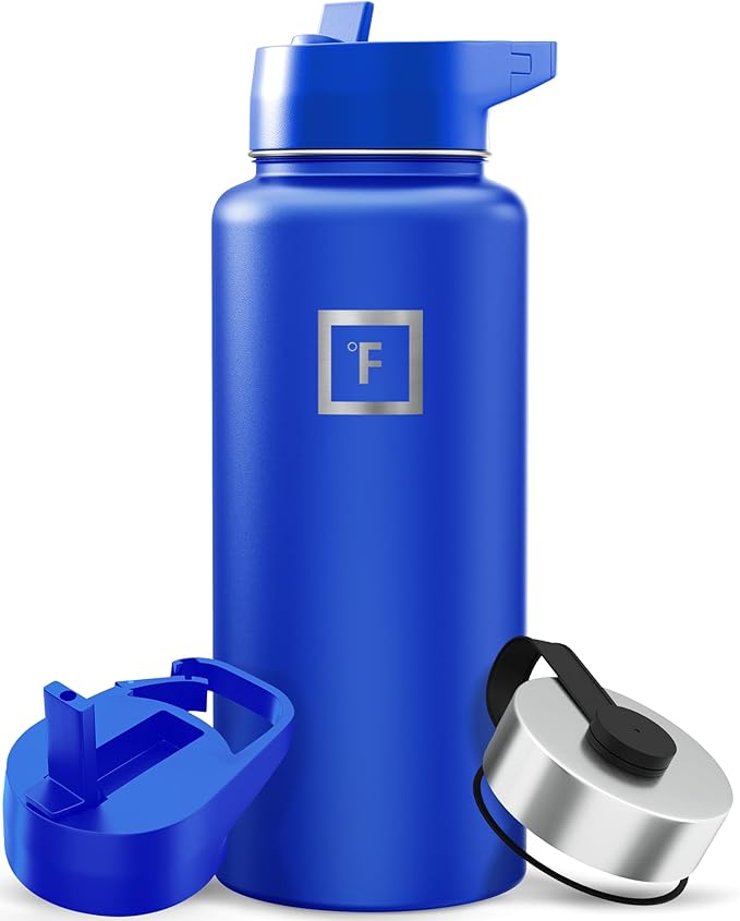 IRON °FLASK Camping & Hiking Hydration Flask with Straw, Wide Mouth Insulated Stainless Steel Sports Water Bottle - 32 oz Cobalt