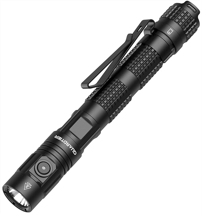 Guardtier ML70 Rechargeable Flashlight for Outdoor Working Camping/Emergencies/Outdoor Activities, Aluminum LED Tactical Penlight, USB-C/2AA, Tail Switch, 1500 Lumens, 5 Modes - Black, 6.1 in