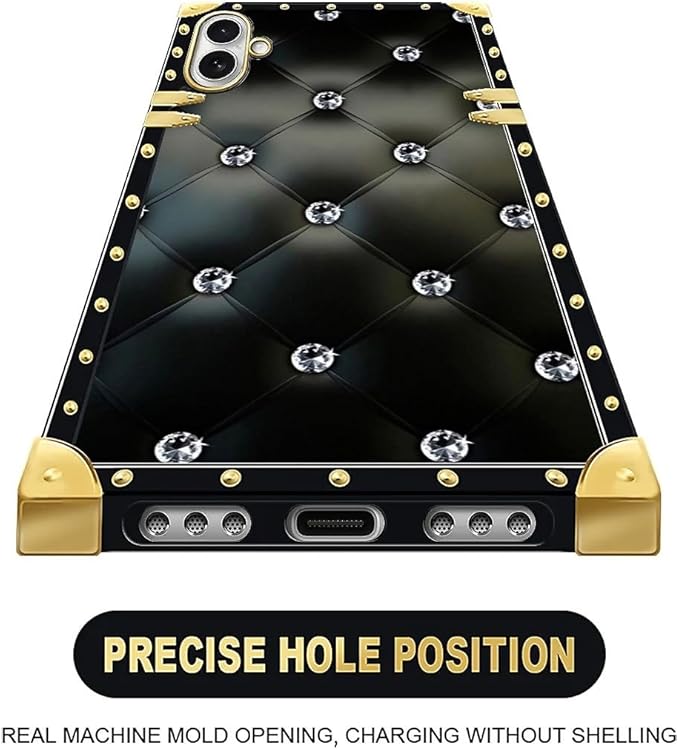for iPhone 17 Case Luxury Golden Decoration for Girl Women Soft TPU Shockproof Protective Hard PC Back for iPhone 17 Crazy Pattern Shiny Black Sofa Crystal