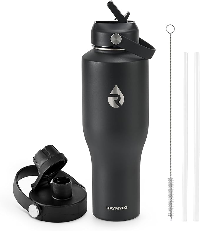 RAYMYLO 40 oz Insulated Water Bottle with Straw fit in Car Cup Holder, Triple Wall Vacuum Stainless Steel(Cold 48 hrs, Hot 24 hrs), Leakproof & Non-BPA, Hydro Travel Flask with Straw and Spout Lid