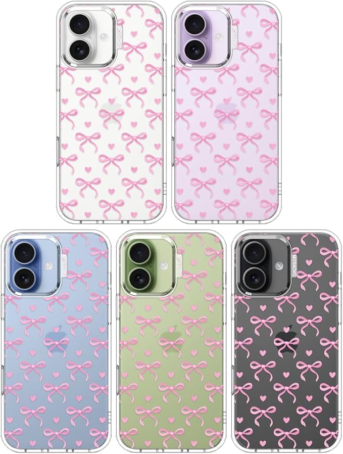 MOSNOVO for iPhone 17 Case | Military Grade 6.6ft Drop Tested | Camera Control | Clear with Bowtiful Love Design