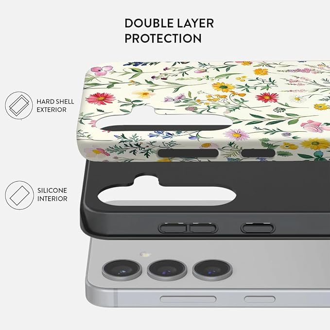 Compatible for Samsung Galaxy S25 FE 5G Case, Dual Layer Heavy Duty 2 in 1 Shockproof Protective Phone Case,Vintage Botanical Wildflower Print